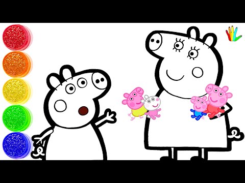 How to draw Peppa Pig Family Drawing and Coloring Page for kids - Bee Art TV