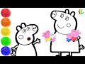 How To Draw Peppa Pig Family Drawing And Coloring Page For Kids Bee Art TV
