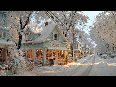 Relaxing Jazz Playlist ❄️ Snowy Winter at a Town Coffee Shop | Gentle Morning Jazz for Positive Mood