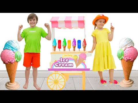 Anabella helps Bogdan Make Fruit Ice Cream | Kids Pretend Play Selling Ice Cream