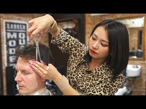 💈(ASMR) Japanese Female Barber Performs Luxurious Barbering Service at Premium Barbershop in Tokyo