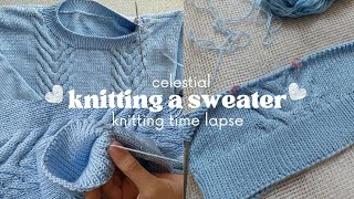 ♡ Knitting a round neck sweater with cables timelapse ♡
