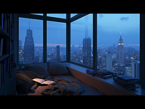 Relaxing Blue Hour Rain In New York City🌧️Calm Rain Ambience For Reading, Sleeping, Etc.