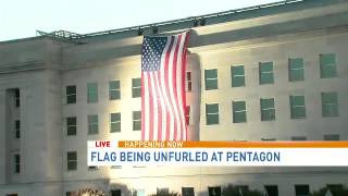 Large American flag unfurled at the Pentagon on the 14th anniversary of 9/11