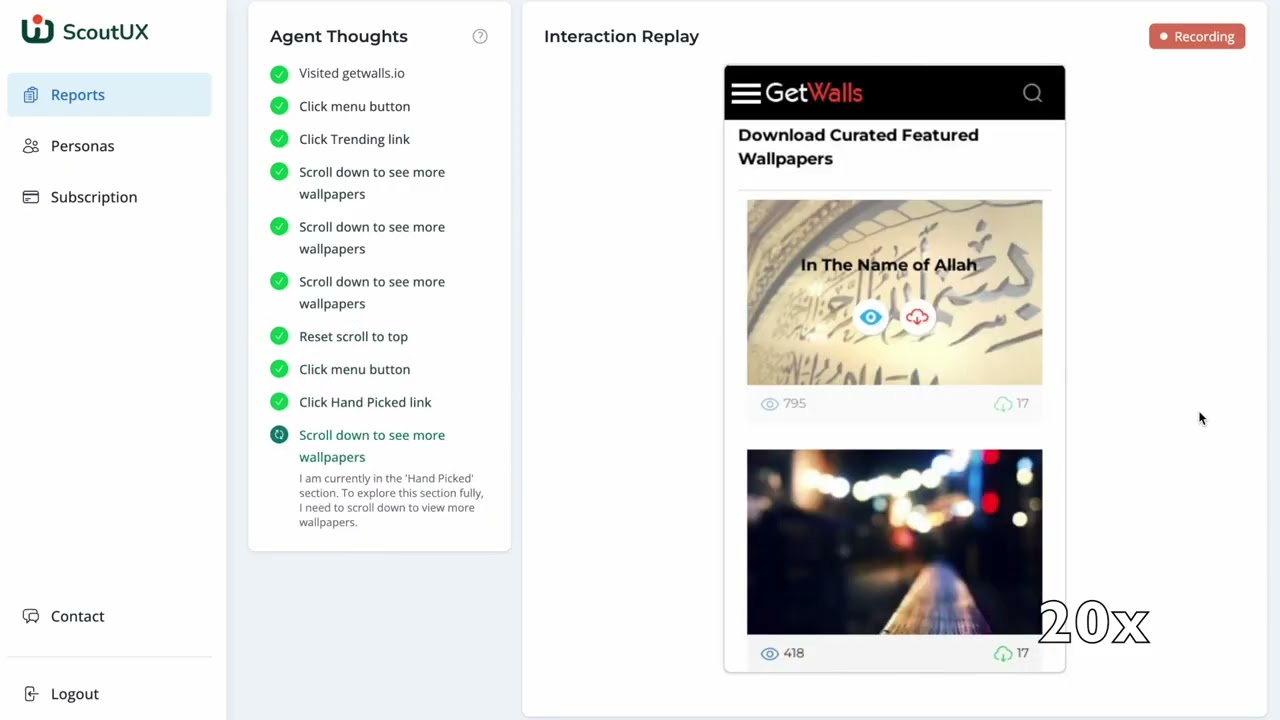 ScoutUX demo - AI heuristic evaluation for SaaS, landing page, ecommerce, blog