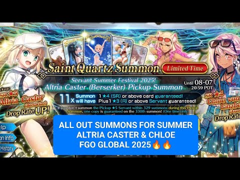 ALL OUT SUMMONS FGO Artoria Caster Gacha FGO Summer Altria Caster Gacha 2025 FGO Castoria FGO Chloe