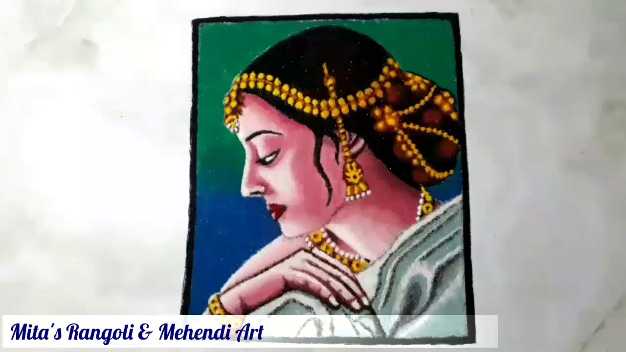 portrait rangoli design of a beautiful girl by mita