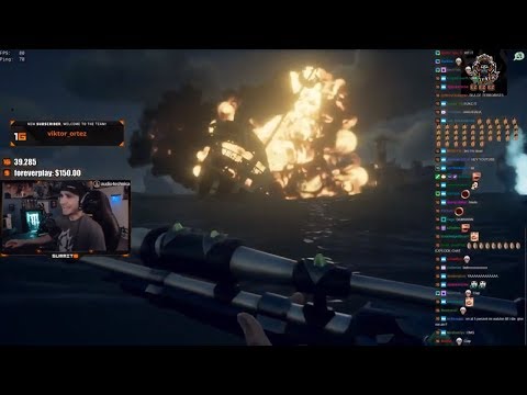 Sea of Thieves Summit1g destroys enemy ship with a Mega Keg
