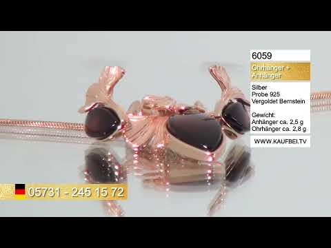 Комплект: серьги + подвеска из серебра с позолотой 925 пробы с янтарём 