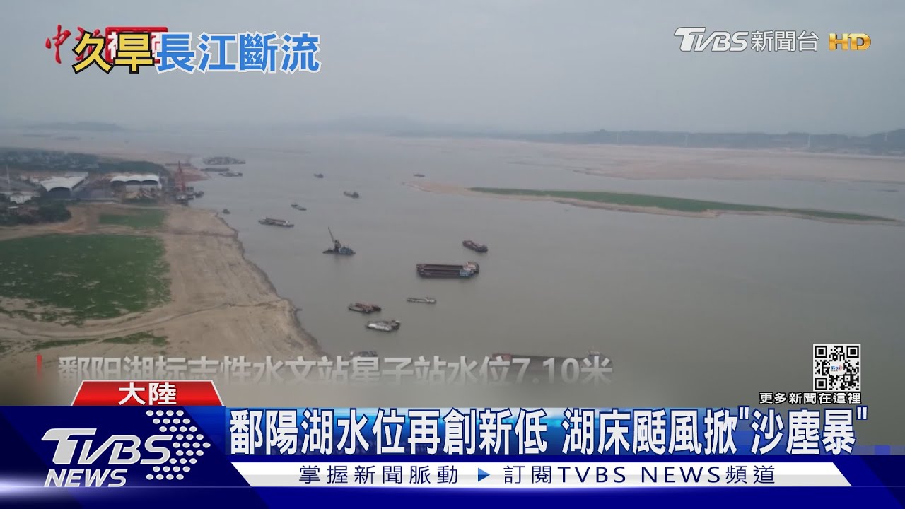 鄱陽湖水位再創新低 湖床颳風掀「沙塵暴」