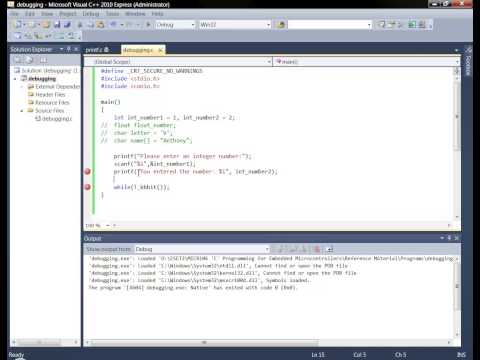 Debugging C Code with Visual C++ Express 2010