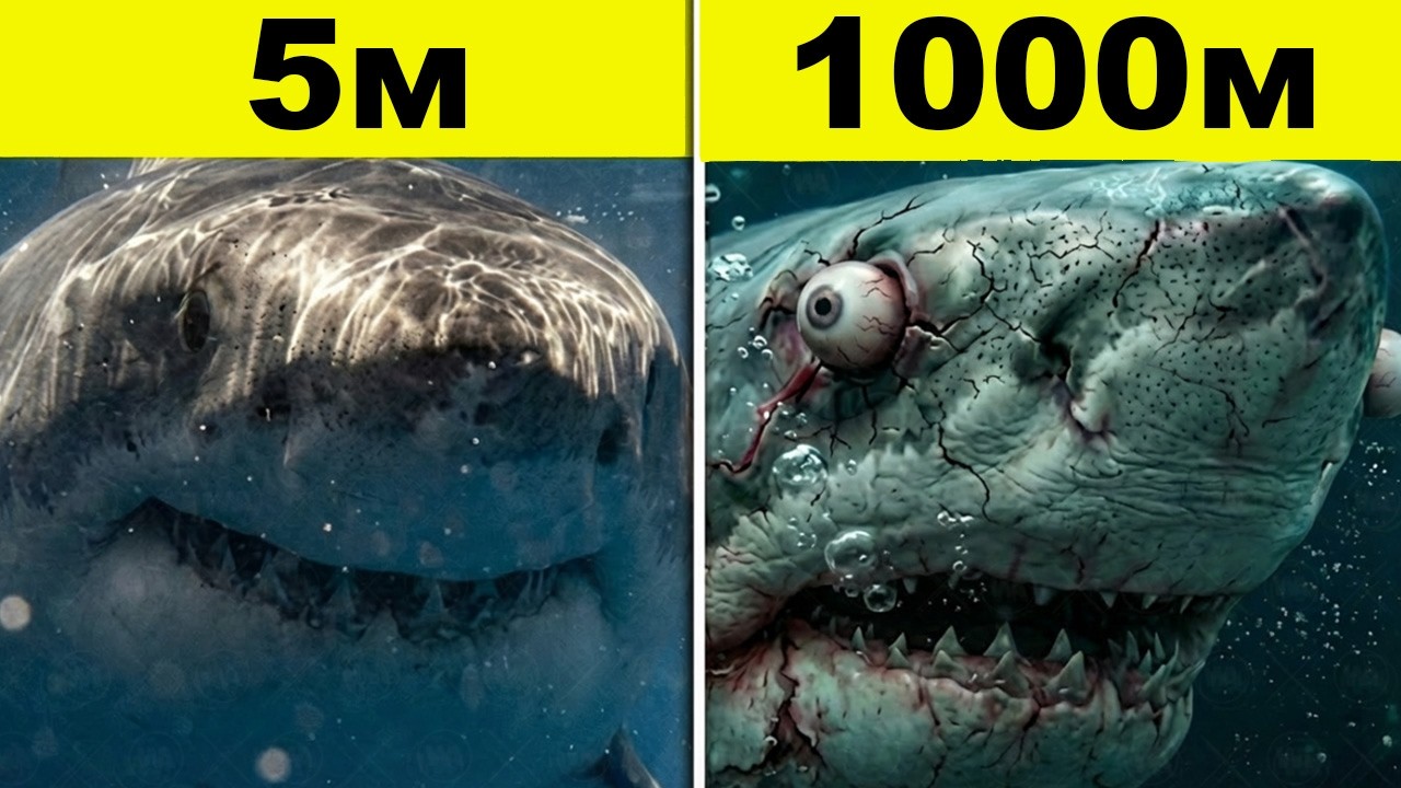 Tiburón A Diferentes Profundidades Del Océano