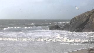 preview picture of video 'Tempête le 1er février 2014 - Plage de Porsliogan - Finistère - Grosse mer'