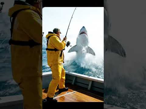 #Fearless Fisher vs Giant Great White Shark #Epic Ocean Battle#
