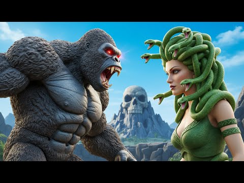 King Kong & The Lions vs Medusa Gorgon | Skull Island Snake Invasion