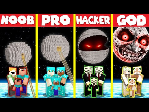 Minecraft Battle: INSIDE MOON BASE HOUSE BUILD CHALLENGE - NOOB vs PRO vs HACKER vs GOD / Animation
