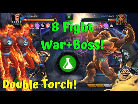 Double Human Torch In War! 8 Fights+Boss! Science Squad! Deathless?! - Marvel Contest of Champions
