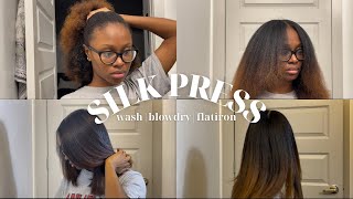 HOW TO: Silk Press on Natural Hair at HOME | Curly to Straight *Detailed* | No Frizz