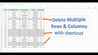 How to delete multiple rows & columns with shortcuts in MS Excel?