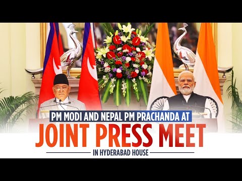 PM Modi and Nepal PM Prachanda at joint press meet in Hyderabad House