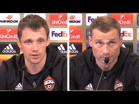 Viktor Goncharenko & Aleksei Berezutski Pre-Match Press Conference - CSKA Moscow v Arsenal