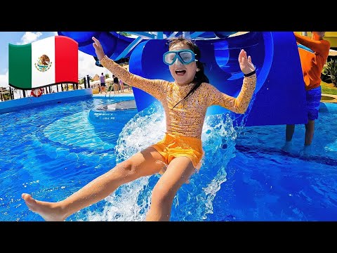 TOBOÁGUA E PISCINA GIGANTE NO MÉXICO 🇲🇽 Férias Família Brancoala