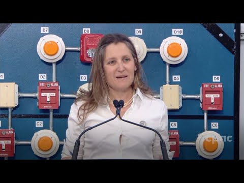 Finance Minister Chrystia Freeland speaks with reporters in Mississauga, Ont. – March 8, 2023