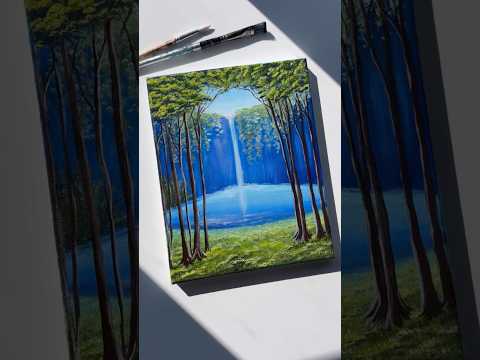Waterfall Painting 🏞️🎨 #acrylic #shortsfeed