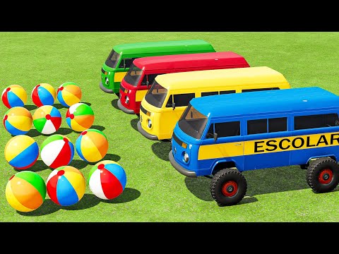 TRANSPORT BEACH  BALLS WITH COLORED MINI SCHOOL BUS - Farming Simulator 22