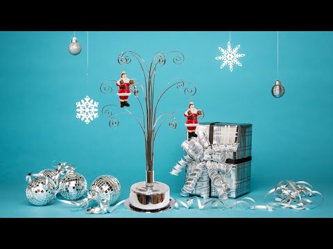 HOHIYA 16.75 Inch Mini Rotating Ornament Display Tree with 15 Hooks Silver Chrome Tabletop Christmas Ornament Stand for Hallmark Keepsakes Jewelry Charms & Ornament Storage and Display video