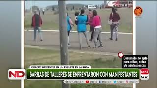 VIDEOS. Hinchas de Talleres desalojaron un piquete que les impedía llegar a Chaco para ver al equipo