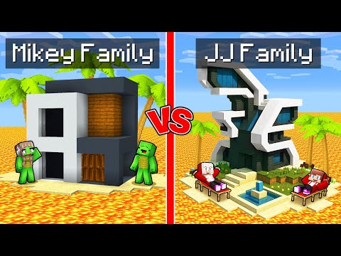Mikey Family POOR vs JJ Family RICH Modern Lava Island House in Minecraft (Maizen)