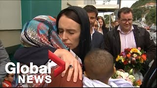 New Zealand shooting: PM Jacinda Ardern lays wreath at mosque, embraces mourners of Christchurch