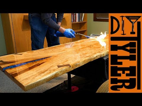 Live Edge Epoxy River Desk with Black Galvanized Pipe Base