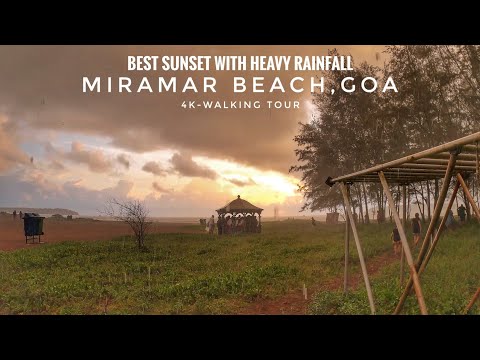 Best Sunset With Heavy Rainfall at Miramar Beach,Goa | 4K-Walking tour | India |