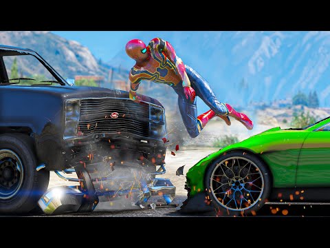 GTA 5 Iron Spiderman Car Crashes - Spider-Man Ragdolls #5 (Euphoria physics)