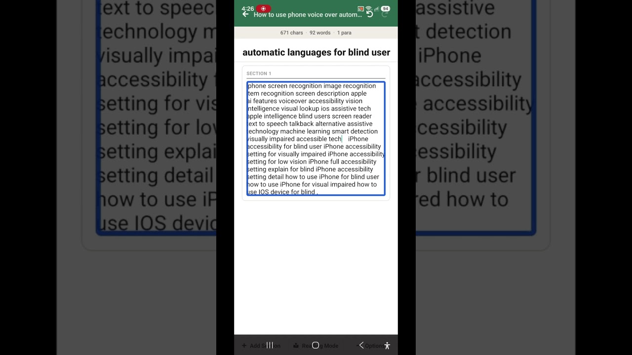 Describe images screen with AI for blind user voice over artificial intelligence new features 