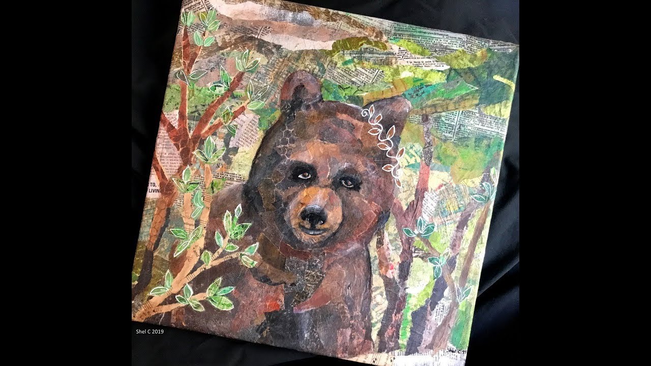 Paper Painting Collage Bear - Animal Portrait Series