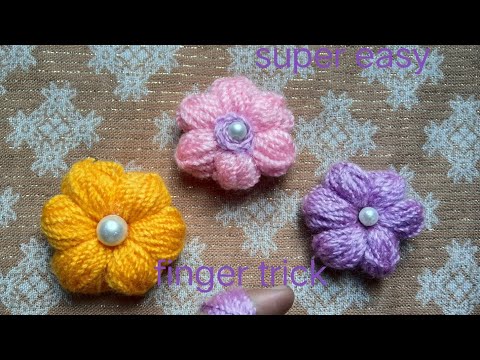 Amazing Flower Making Ideas Using Finger Hand Embroidery Design Trick - Diy Woolen Flower 