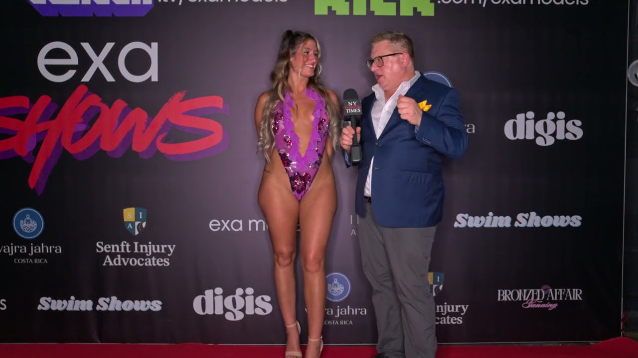 Model Bethany Bishop interviewed at Exa Shows Art Basel Miami on the red carpet