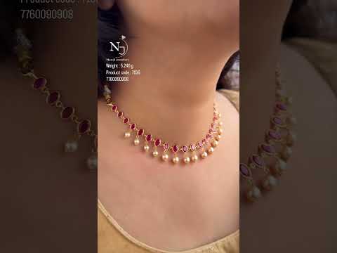 Very beautiful and light white gold beats necklace with pearl combination start from only 5 grams