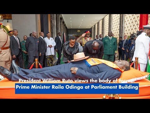 President William Ruto views the body of Former Prime Minister Raila Odinga at Parliament Building