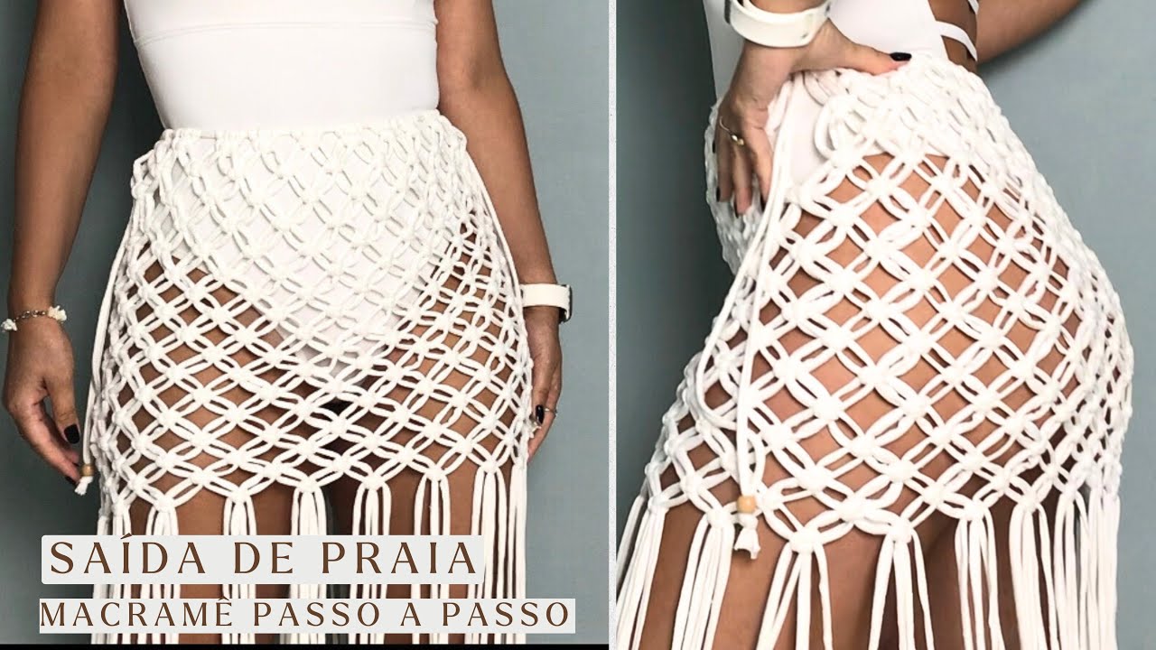 Saída de praia em macramê passo a passo | Macrame skirt tutorial | Fê Barreiros