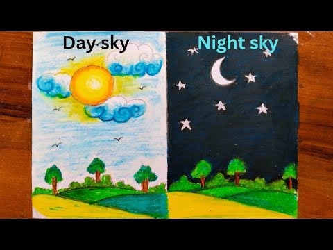 day sky and night sky drawing ll Good morning poem for class 3 english #daysky #nightsky