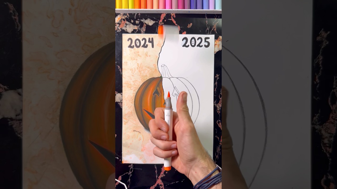 Recreating My Old Pumpkin Drawing ✍️✨🎃 || Halloween Art Glow Up 2024 vs 2025! 🤩 #halloween