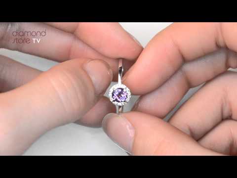 Diamond and Amethyst 7mm Round Ring In 9K White Gold - E5860