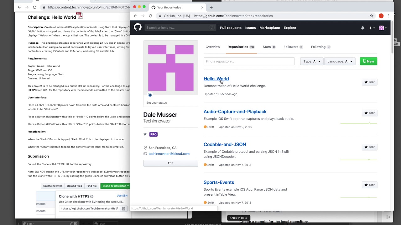 iOS Hello World Example with Git/GitHub Project Management