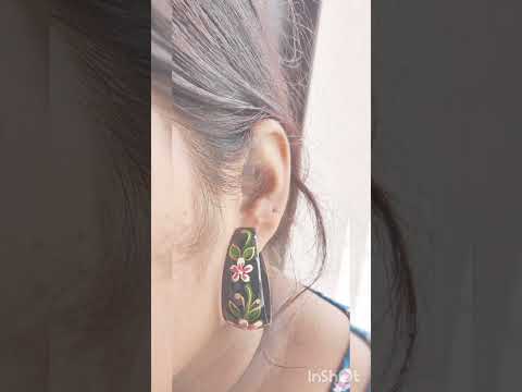 Hand-Painted Floral Hoop Earrings Vibrant Blossom Design in Green and Pink