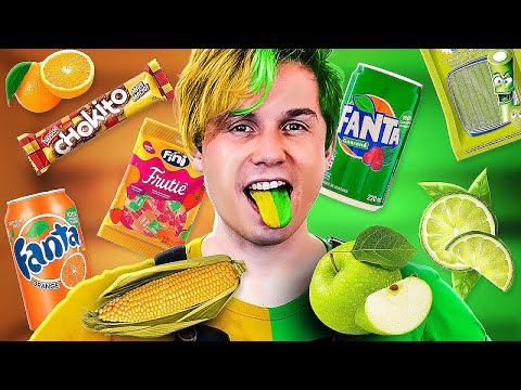 COMENDO TUDO VERDE E LARANJINHA POR UM DIA INTEIRO !!! | Meninos vs Meninas