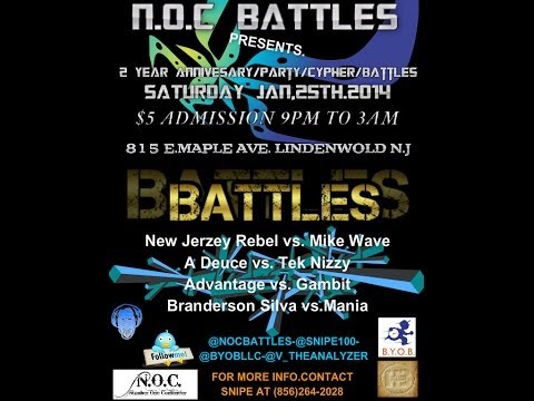 N.O.C Battles Presents-MIKE WAVE vs. NEW JERZEY REBEL -N.O.C 2 Year Anniversary Event 1/25